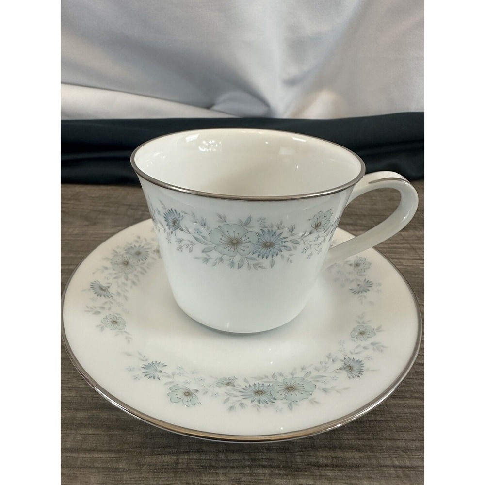 Noritake Porcelain China 6716 INVERNESS Platinum Vintage Japan Blue Cup + Saucer